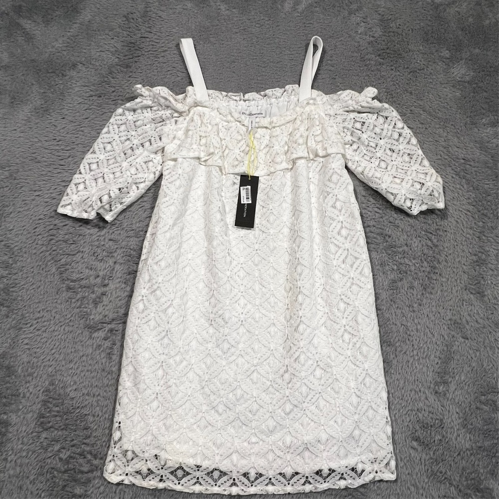 BCBGeneration Mini Dress Off Shoulder Optic White‎ Lace Women's XS NWT